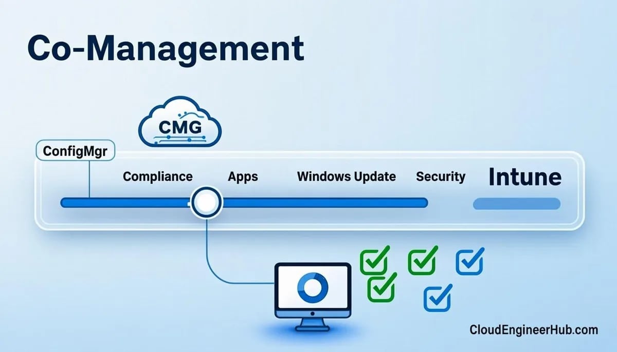 Feature illustration for the article: Co-Management with Configuration Manager and Intune: The Complete Guide — CloudEngineerHub.com