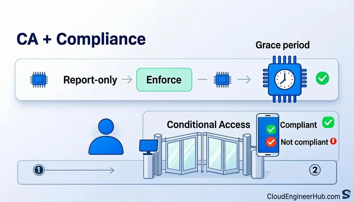 Feature illustration for the article: Conditional Access and Device Compliance: Best Practices — CloudEngineerHub.com