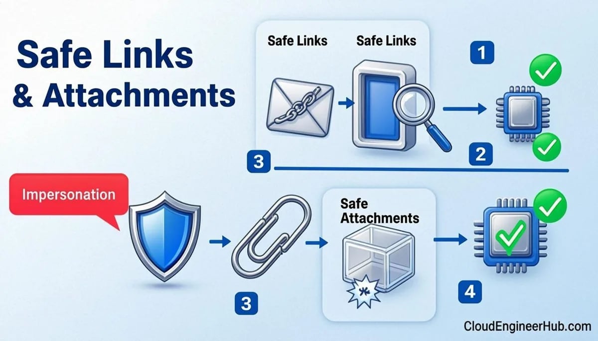 Feature illustration for the article: Microsoft Defender for Office 365: Safe Links and Safe Attachments — CloudEngineerHub.com