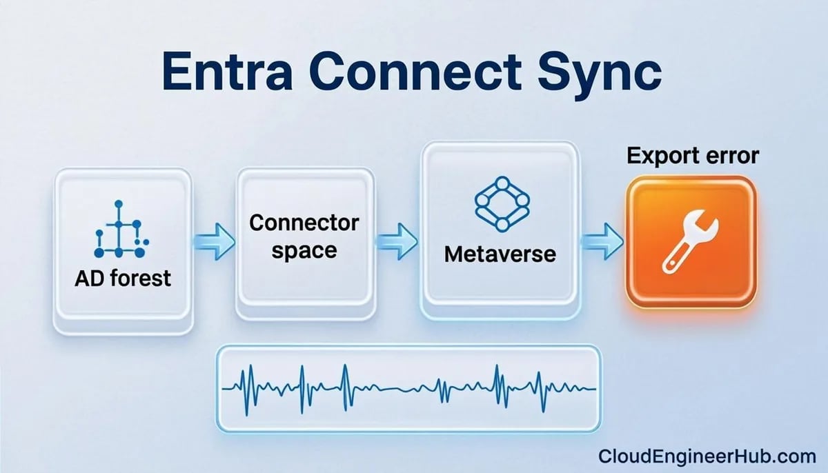 Feature illustration for the article: Entra Connect Sync: Troubleshooting and Health Monitoring — CloudEngineerHub.com