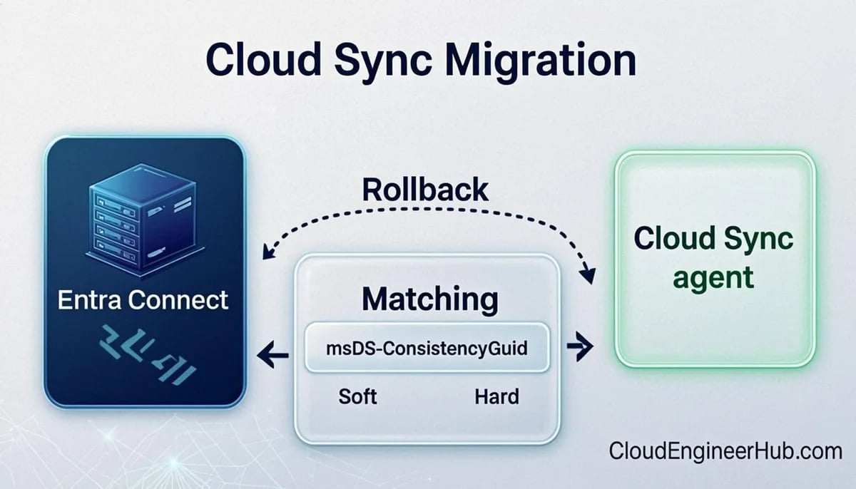 Feature illustration for the article: Migrating from Azure AD Connect to Microsoft Entra Cloud Sync — CloudEngineerHub.com