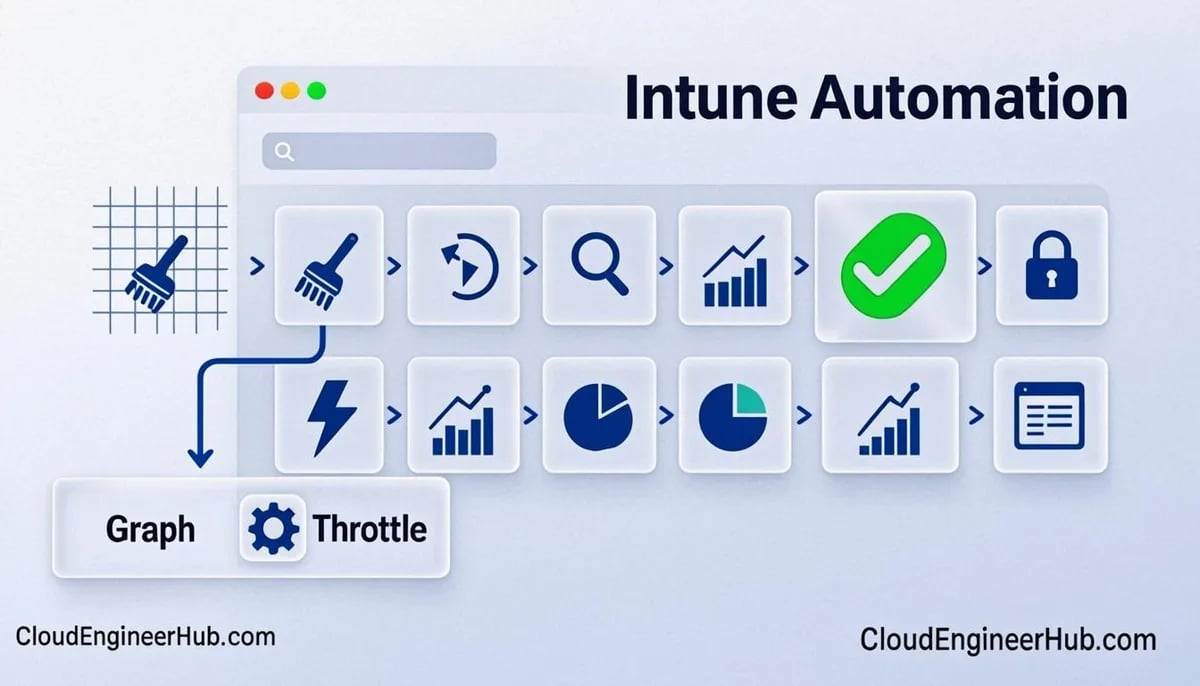 Feature illustration for the article: Automating Intune with PowerShell: 10 Real-World Scripts — CloudEngineerHub.com