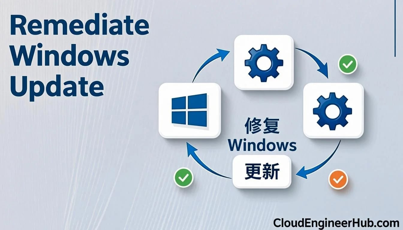 PowerShell remediation flow renaming the Windows Update SoftwareDistribution folder with a timestamped backup